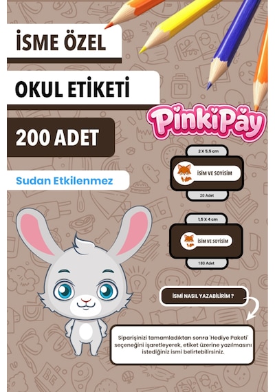 İsim Yazılabilir Eğlenceli Ve Sevimli Hayvanlar Temalı Okul Etiketi Kalem & Defter İçin 200 Adet Çoklu