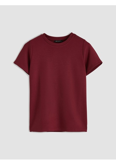 Lcwaıkıkı Basic Bordo Bisiklet Yaka Soft Touch Kadın Tişört