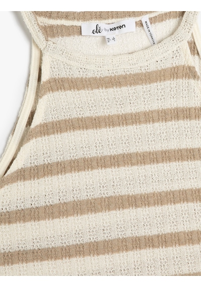 Koton Crop Halter Yaka Üst Kroşe Slim Fit Bej Çizgili 4sal30018ık Ekru
