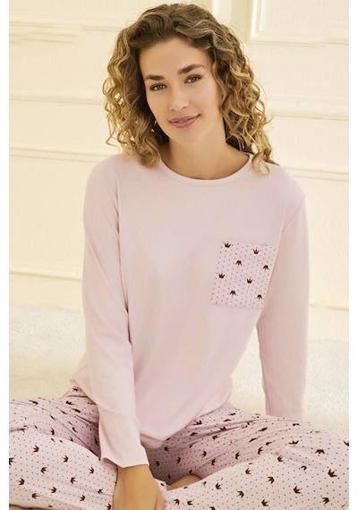 Remsa Kadın Kaşkorse Kumaş Taç Desen Pijama Takımı 70802 Pembe03 Pembe03