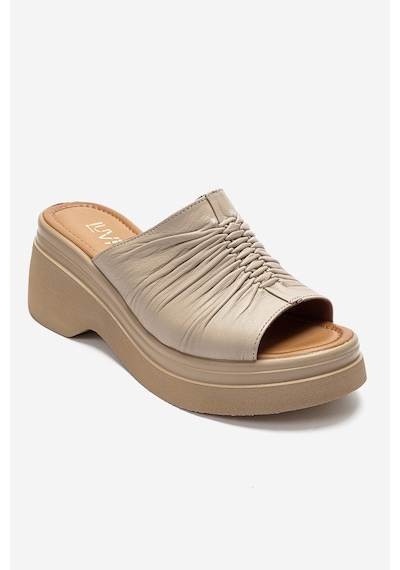 Luvishoes Nellıe Bej Hakiki Deri Kadın Dolgu Tabanlı Terlik