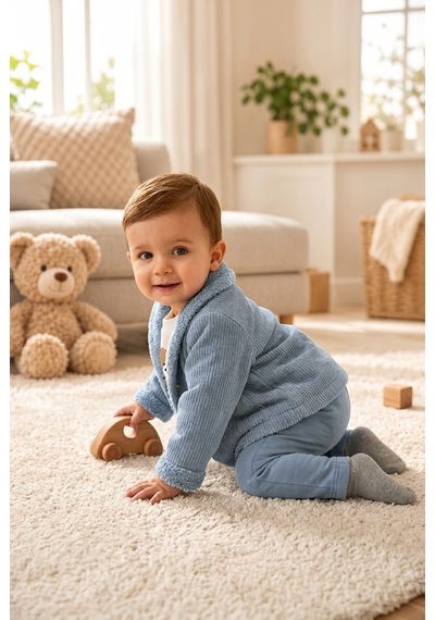 Ahengim Erkek Bebek 3 Parça Takım Ayıcık Baskılı Tişört Hırka Ve Pantolon Seti Ak8536 Bebe Mavi