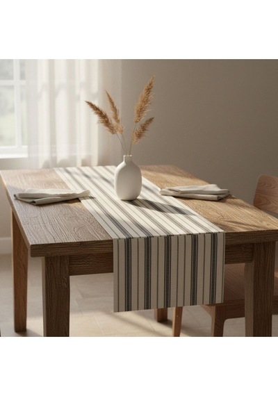 1 Adet Runner,çizgi Desenli 100% Pamuk Runner,yıkanabilir Runner 40x140 Cm Beyaz - Gri