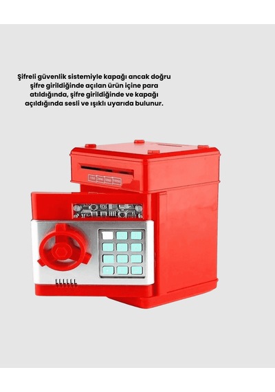 Elektronik Kumbara, Şifreli, Kırmızı, Atm Görünümlü