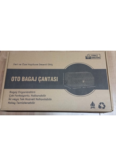 Oto Bagaj Malzeme Çantası Şık Görünümlü Dikişli Deri Kaptione Desen Siyah Deri