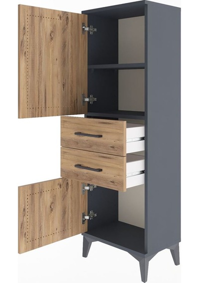 Arges Dolap 2 Raflı 2 Çekmeceli 2 Kapaklı 44x30x134 Antrasit-çam Antrasit