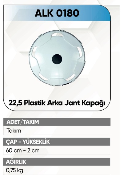 Alkotek Jant Kapağı Plastik Arka 22,5 Beyaz
