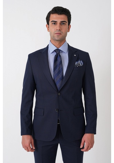 Efor Slim Fit Mono Yaka Çift Yırtmaç Esnek Yünlü Lacivert Takım Elbise Tk 947