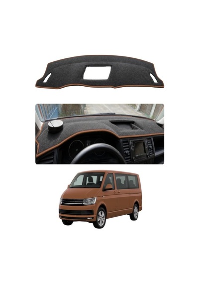 Volkswagen - Transporter T6 2015-2021 Uyumlu Torpido Koruma Kılıfı - Kahverengi Şeritli