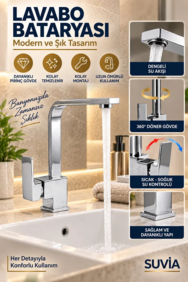 Banyo Batarya Seti 4 Lü Mutfak Lavabo Bataryası Banyo Bataryası Yağmurlama Duş Seti Krom