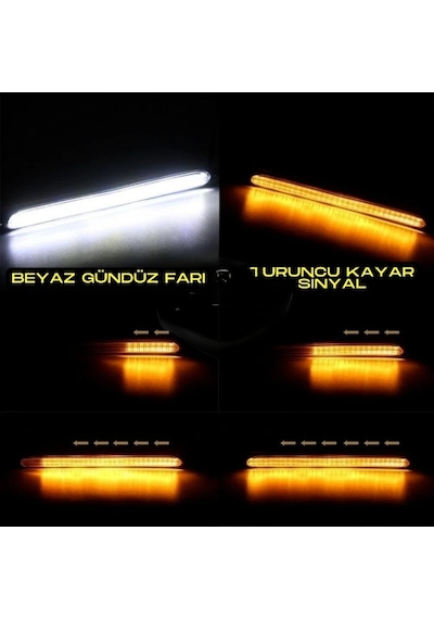 Selamlamalı Güçlü Işık Açılış Animasyonlu 12V Su Geçirmez Kayar Sinyalli Araba Gündüz Farı Drl Led Lamba Beyaz - Sarı 2 Adet 34.5 CM