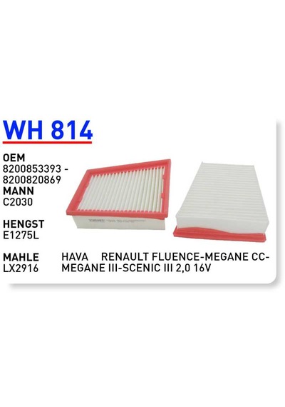 Wh814 Oem 8200853393 Renault Fluence Otomobil Hava Filtre Air Filter