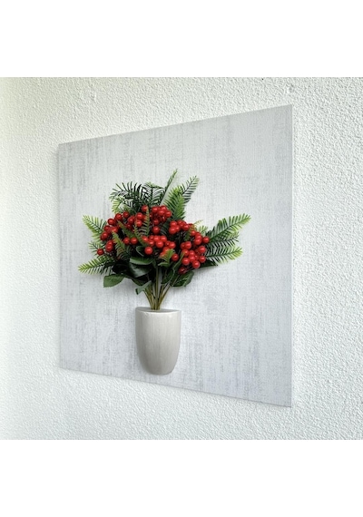 Kabartma Dokulu, Kırmızı Kokina Çiçekli 3d Tablo