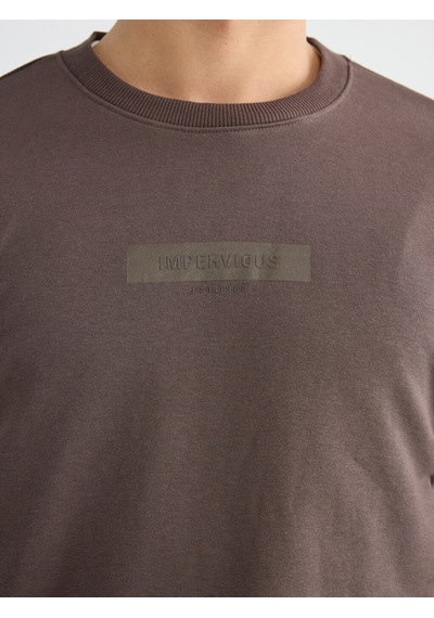 Lcwaıkıkı Classic Kahverengi Bisiklet Yaka Baskılı Erkek Sweatshirt