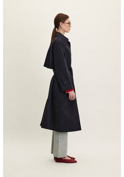 Manuka Kemerli Oversize Gabardin Trençkot Lacivert Lacivert