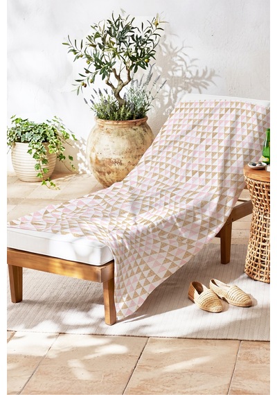 Geometrik Üçgen Modern Plaj Havlusu-pudra Bej Minimalist Havuz Deniz Hızlı Kuruyan Mikrofiber Havlu Kumlu Esinti
