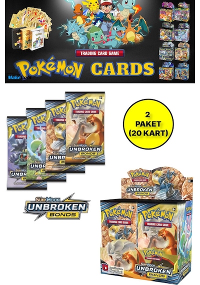 Pokemon Oyun Kartı Tcg Sun & Moon Unbroken Bonds Booster Pack - 2 Paket 20 Kart