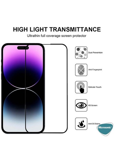 Microsonic Apple Uyumlu iPhone 17 Pro Tam Kaplayan Temperli Cam Ekran Koruyucu Siyah