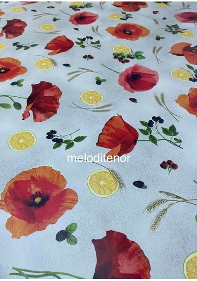 Astarlı Kaymaz Gelincik Limon Desen Kolay Silinebilir Pvc Muşamba Masa Örtüsü Kırmızı