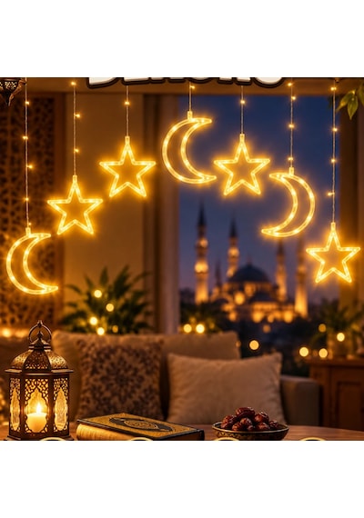 Büyük Boy Işıklı Ay Yıldız Led Ramazan Dekorasyonu Ve Asılabilir Süs