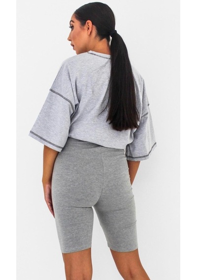 Merlot Beli Lastikli Viskon Gri Melanj Kısa Hamile Tayt