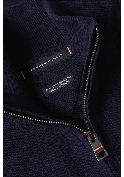Tommy Hilfiger Pıma Org Ctn Cashmere Zıp Mock Erkek Mavi Kazak - Mw0mw28049