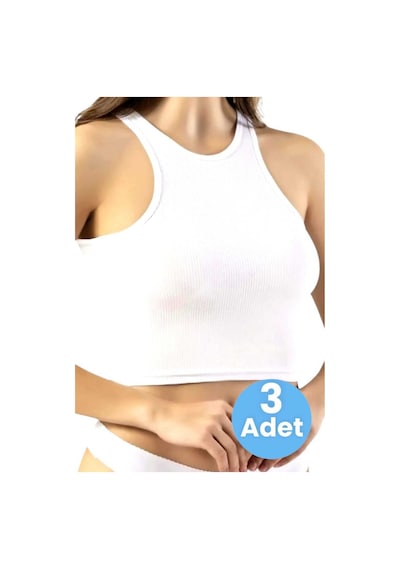 Uniquetrenders Kadın Geniş Askılı Kaşkorse Crop 3'lü Set Beyaz