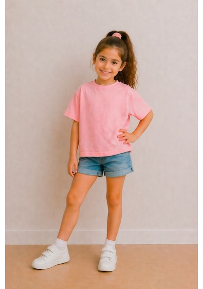 Zuzunga Kız Çocuk Basic Kısa Kollu T-shirt Pembe