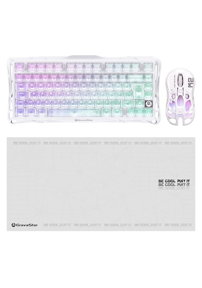 Gravastar K1 Lite Mekanik Gaming Klavye, M2 Kablosuz Optik Mouse Ve Mousepad Oyuncu Seti, Crystal Au