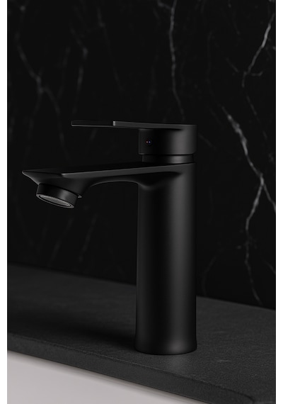 Lüks Siyah Sabit Aç Kapa Kısa Lavabo Bataryası Su Tasarruflu, Dayanıklı, Modern Tasarım Mat Siyah