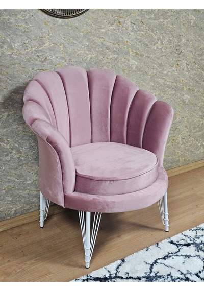 Zafir Tekli İstiridye Beyaz Boyalı Telli Ayak Çay Seti Koltuk Tekli Berjer , Balkon, Salon, Ofis Pembe
