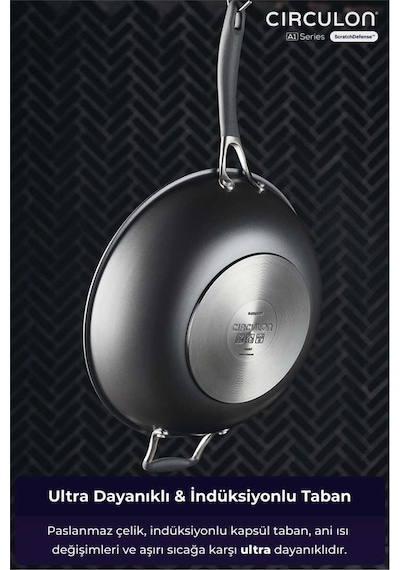 A1 Serisi Scratchdefense Çizilmez Yapışmaz Wok Tava - 34 Cm-7285 Siyah