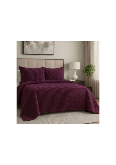 Merinos Modern Line 3 Parça Battaniye Seti 2 Yastık Kılıflı 220x240 Mürdüm