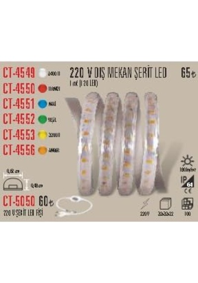 Ct-4556 220v Dış Mekan Şerit Led, Amber Renk, 5 Metre, Güç Kaynağı 220v