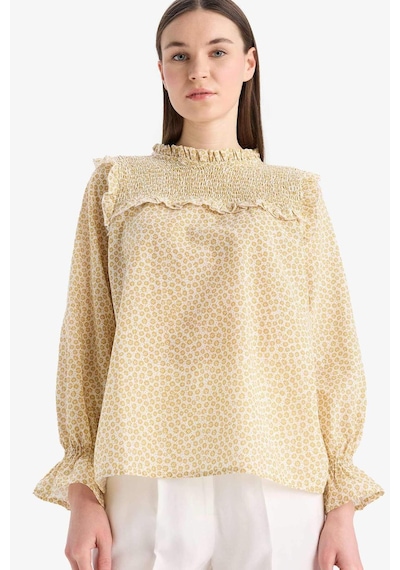 DeFacto Regular Fit Desenli Fırfır Yaka Vual Uzun Kollu Tesettür Bluz Tunik E7966AX25SMWT47