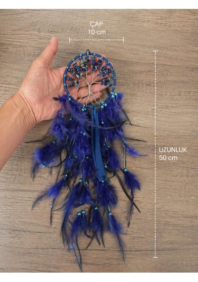 Düş Kapanı Doğal Taşlı Hayat Ağacı Sodalit Taşlı Mavi Dreamcatcher Duvar Süsü Rüya Kapanı