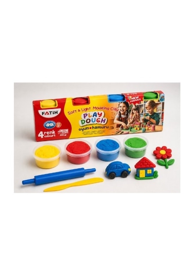 Fatih Play Dough 4 Renk Oyun Hamuru 400 Gr Yumuşak Ve Hafif Modelleme Hamuru 3+ Yaş Çok  Renkli