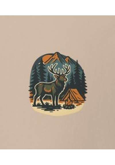 Wildstyle Geyik Renkli Vintage Yaban Hayat Doğa Orman Dağ Baskılı Unisex Bisiklet Yaka Pamuklu Tişört Camel