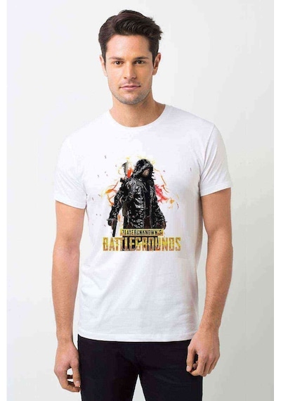 Pubg Playerunknown'S Battlegrounds Soldier Baskılı Beyaz Erkek T