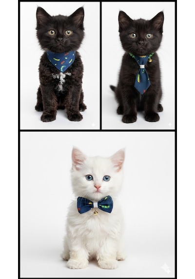 Flypet Tırtıl Desen 3lü Set Papyon + Fular+ Kravat Kedi Tasma & Yavru Köpek Tasma 13cm-24cm Ayarlanabilir Tasma
