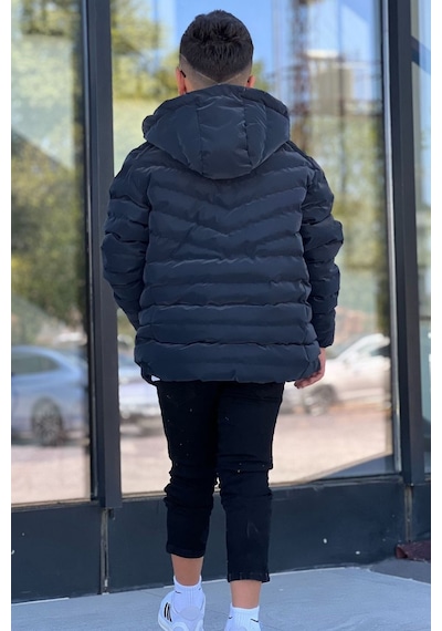 Pina Kids Erkek Çocuk Çıkarılabilir Kapüşonlu Sık Dikişli Nova Kumaş Kışlık Şişme Mont Km4016 Lacivert