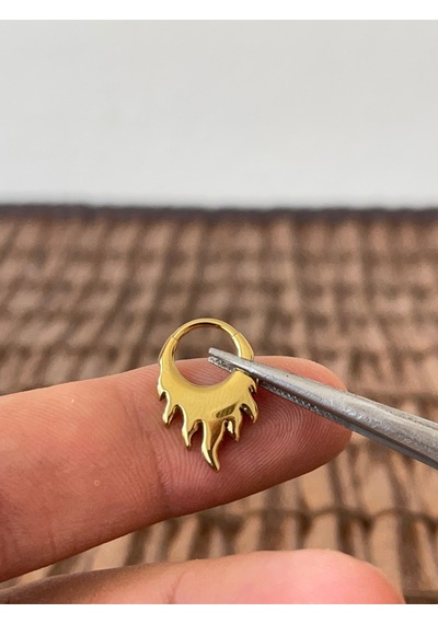 316 L Cerrahi Çelik Anti Alerjik Alev Modeli Kilitli Halka Piercing 8mm X 1,2 Mm Altın
