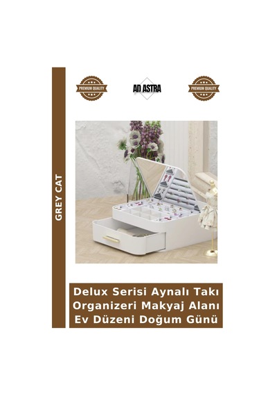 Delux Serisi Aynalı Takı Organizeri Makyaj Alanı Ev Düzeni Doğum Günü Çok Renkli