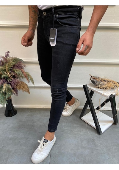 Onezero Erkek Siyah Tırnaklı Skinnyfit Likralı Jean Kot Pantolon Siyah