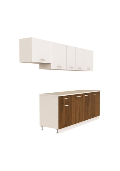 Tdesigno Oya Hazır Mutfak Dolabı 260 CM - Tezgah Dahil Değil-ceviz - Beyaz Beyaz - Ceviz