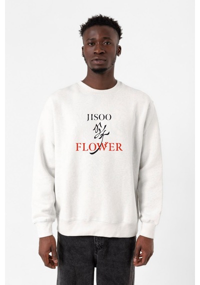 Jisoo Flower Beyaz Erkek 2ip Sweatshirt Beyaz