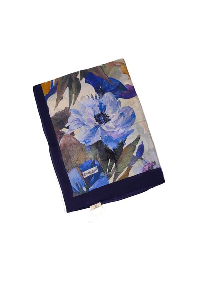 Mim Eşarp Emproyal Organik Pamuk Çiçek Desen Şal 75x190 Cm Lacivert - Mavi - Mor