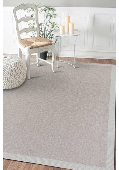 Kaymaz Yıkanabilir Minimal Bordürlü Bej Dekoratif Sisal Halı Siesta 1503 Bej-krem