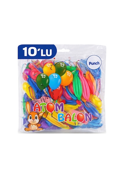 Renkli Atom Balon Punch Balon Lastik İpli Parti Balonu 10 Adet Resimdeki