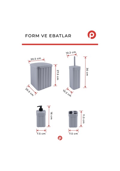 Trend Fitil Desen 4 Parça Banyo Düzenleyici - Estetik ve Dayanıklı Banyo Seti Gri